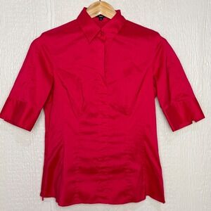Hugo Boss Red Short Sleeve Blouse Side Zip Tailored Professional Top